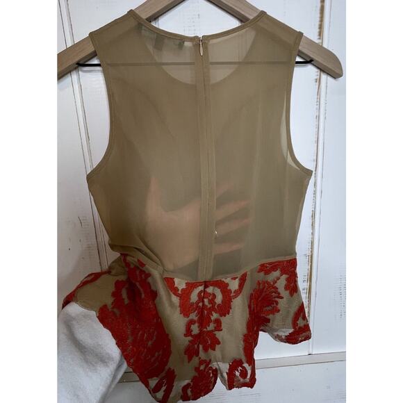 For Love & Lemons Red Floral Lace Nude Illusions Sheer Mesh Peplum Tank Top Sz S - Picture 5 of 11